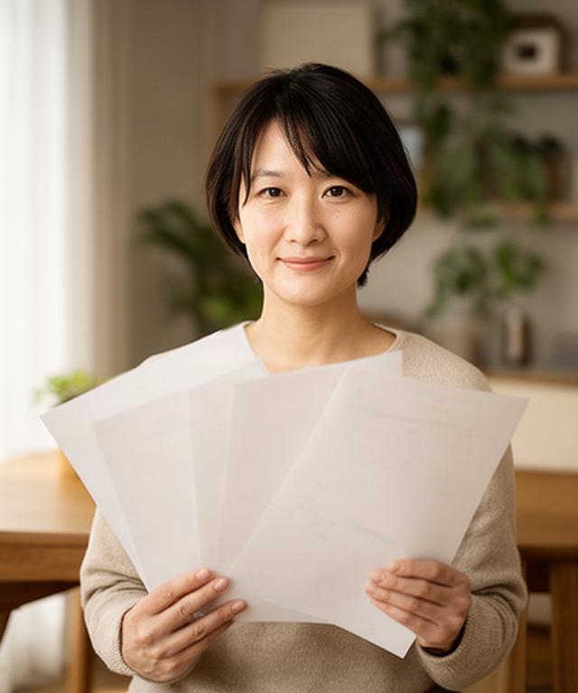 つくばの自宅で家計相談の資料を手にする代表者